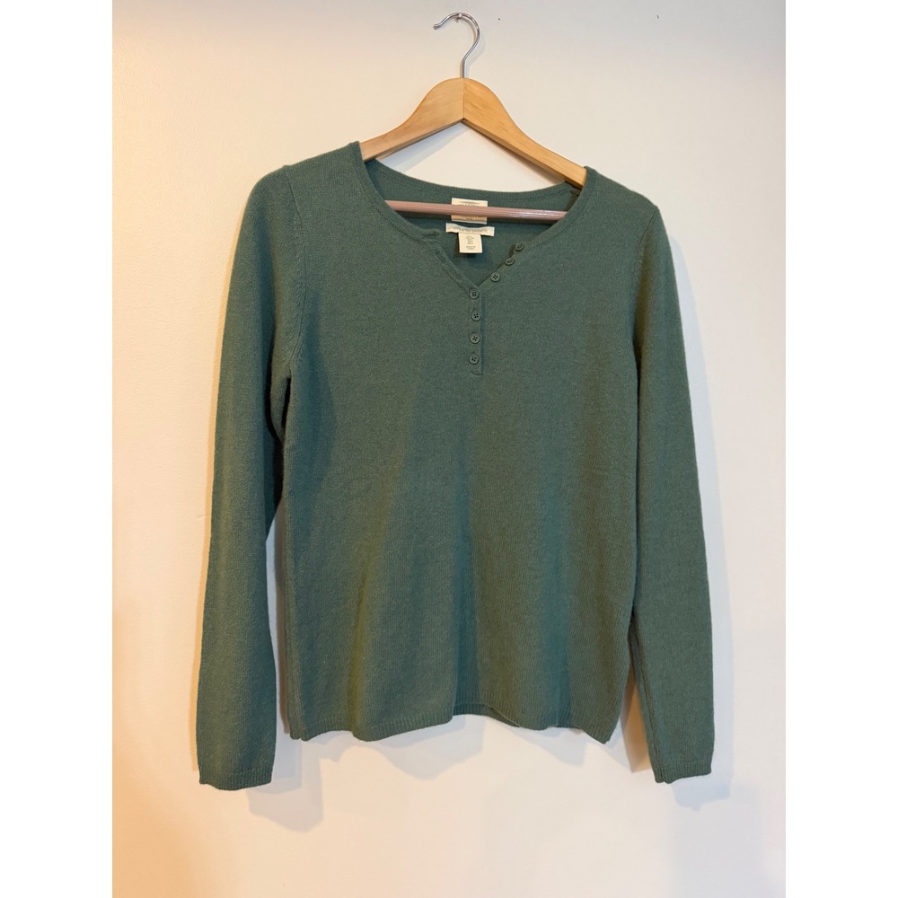 Telluride Womens 100% 2-Ply Cashmere Henley Sweater Sage Green Large